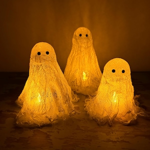 Family of 3 Ghosts LED lights, Halloween table decor, Light up ghost, Halloween decoration, Halloween ghosts, Ghost lights