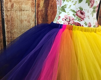 Rainbow Bird Tutu: Blue, Yellow, Pink Costume Skirt