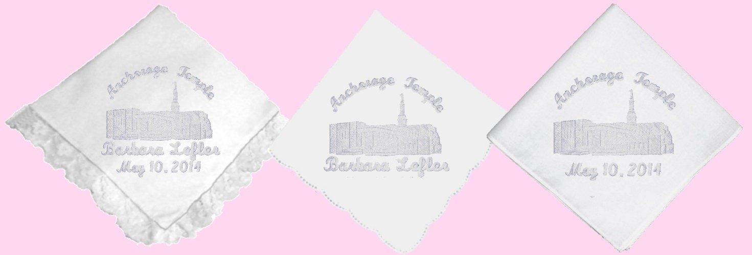 Anchorage, Alaska Embroidered LDS Temple Handkerchiefs