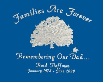 Quilt Blocks Families Are Forever  Memorial Embroidered 14”
