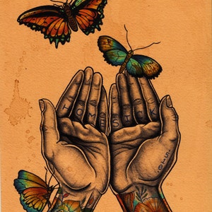 Home Sick print - hands tattoo nostalgia