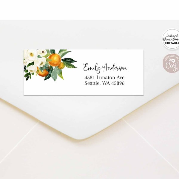 Editable Orange Citrus White Floral Little Cutie Return Address Label Avery 5160 Labels Label Printable Template Instant Download 248V1