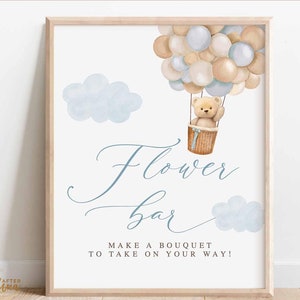Boy Teddy Bear Hot Air Balloon Baby Shower Decor Flower Bar Sign We Can Beary Wait Decor Digital Printable Instant Download 905V1