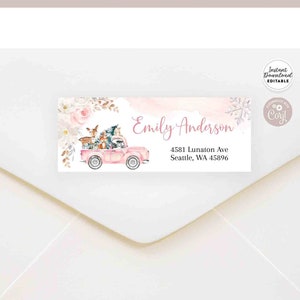Editable Winter Woodland Girl Pink Truck  Return Address Label Avery 5160 Labels Label Printable Template Instant Download 1319V1