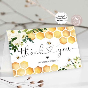 Editable Personalized Honey Bee Sweet As Can Bee Thank You Folded Card Baby Shower Printable Editable Template  Instant Download 845V1