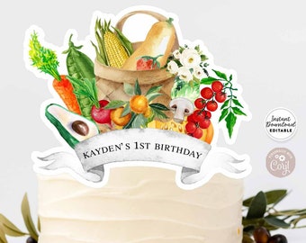 Editable ANY WORDING Farmers Market Printable Cake Topper Locally Grown Farm Market Party Printable Template Instant Download 361KID (1)