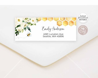 Editable Rustic Honey Bee Return Address Label Avery 5160 Labels Label Printable Template Instant Download 845V1