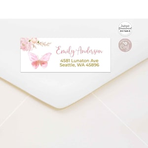 Editable Rose Gold Pink Butterfly Return Address Label Avery 5160 Labels Label Printable Template Instant Download 1406