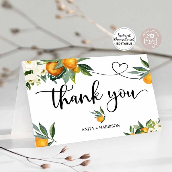 Editable Personalized Orange Citrus Thank You Folded Card A Little Cutie Baby Shower Theme Editable Template  Instant Download 248V1