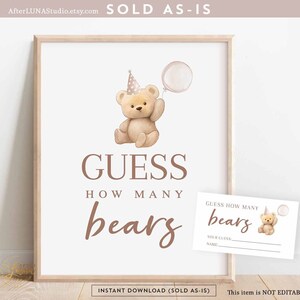 Brown Boy Teddy Bear Boy Baby Shower Balloon Guess How Many Bears Birthday Game Digital Printable Instant Download 904K1