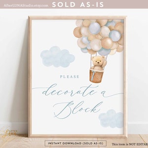 Boy Teddy Bear Mongolfiera Baby Shower Decor Decorare un segno di blocco Possiamo Beary Wait Decor Download immediato stampabile digitale 905V1