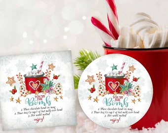 Hot Chocolate Bomb Tag Winter Red Teal Festive Christmas Hot Cocoa Bomb Tag You're The Bomb Printable Tag Instant Download (Sold As-Is) 747