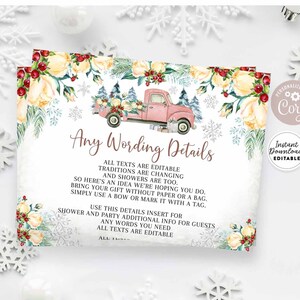 Scheda dettaglio modificabile 3x4" TUTTO IL TESTO MODIFICABILE Rosa Natale Vacanza Baby Bridal Shower Cospargere Party Insert Modificabile Download istantaneo 484