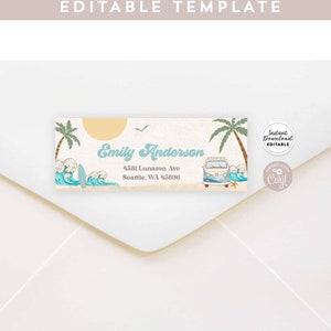 Editable Blue Van Beach Surf Surfing Baby Shower Return Address Label Avery 5160 Labels Label Printable Template Instant Download 661K3