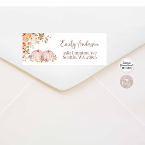 Editable TWINS Pink Pumpkin Fall Return Address Label Avery 5160 Baby Shower Girl Mauve Fall Autumn Birthday Template Instant Download 29V12