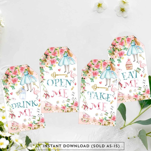 Alice in Wonderland Tags Take Me Eat Me Open Me Drink Me Tag Tags Alice In Onederland Favor Tags Decoration Printable Instant Download 789
