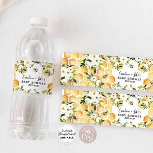 Editable Bee Water Bottle Label Sweet As Can Bee Baby Shower Sprinkle Water Bottle Decor Decoration Printable Instant Download 845V1