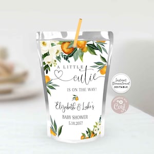 Editable Orange Citrus Capri Sun Caprisun Label A Little Cutie is On the Way Baby Shower Sprinkle Printable Template Instant Download 248V1