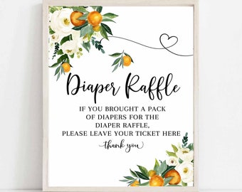 Orange Citrus 8x10&quot; Diaper Raffle Sign Printable A Little Cutie is On the Way Baby Shower Decor Instant Download (Sold As-Is) 248V1