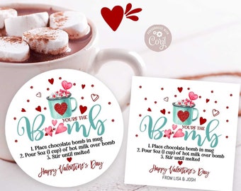 EDITABLE Valentine Hot Chocolate Bomb Tag Valentine Hot Cocoa Bomb Tag You&#39;re The Bomb Printable Tag Template Instant Download Template 137