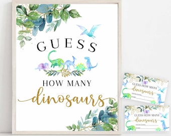 Raad eens hoeveel Dino's Dinosaurs Game Sign Dino Dinosaur Baby Shower Strooi Game Games Afdrukbare Instant Download AL438