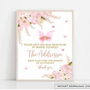 Butterfly Addressee Sign Blush Pink Rose Gold Butterfly Baby Shower Sprinkle Digital Printable Instant Download 1406