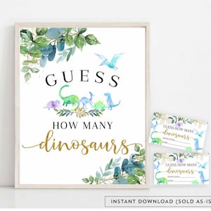 Guess How Many Dinos Dinosaurs Game Sign Dino Dinosaur Baby Shower Sprinkle Game Games Printable Instant Download AL438
