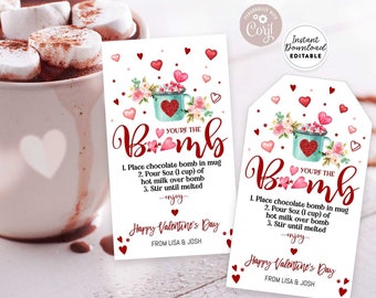 EDITABLE Valentine Hot Chocolate Bomb Tag Hot Cocoa Bomb Tag You're The Bomb Printable Hang Tag Template Instant Download Template 137 (4)