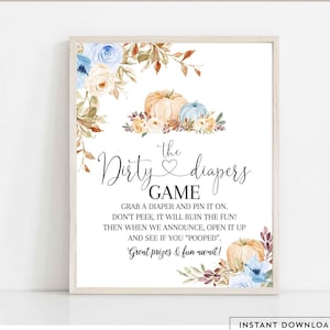 Fall Blue Pumpkin The Dirty Diaper Game Printable Pumpkin Baby Shower Sprinkle Shower Games Digital Instant Download 29V5