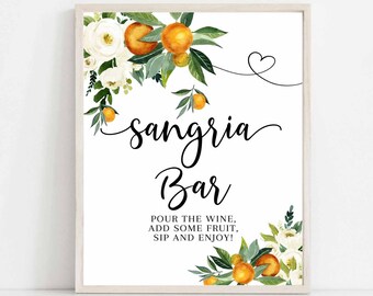 Orange Citrus Sangria Bar Sign White Floral Rustic A Little Cutie is on the Way Orange Drink Table Decor Digital Instant Download 248V1