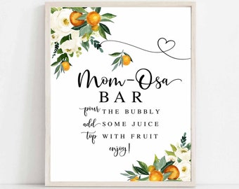 Orange Citrus Mom Osa Bar Mimosa Bar Sign White Floral Rustic A Little Cutie is on the Way Orange Theme Decor Digital Instant Download 248V1