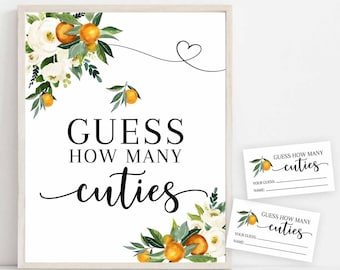 Orange Citrus Guess How Many Cuties Game Sign White Rustic A Little Cutie is on the Way Orange Games Printable Instant Download 248V1