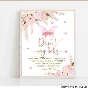 Butterfly Dont Say Baby Game Blush Pink Rose Gold Butterfly Birthday Bridal Baby Shower Sprinkle Digital Printable Instant Download 1406