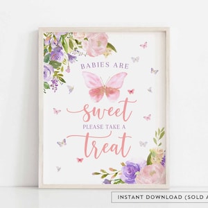 Butterfly Babies are Sweet Please Take A Treat Sign Blush Pink Purple Butterfly Baby Sprinkle Sign Digital Printable Instant Download AL179