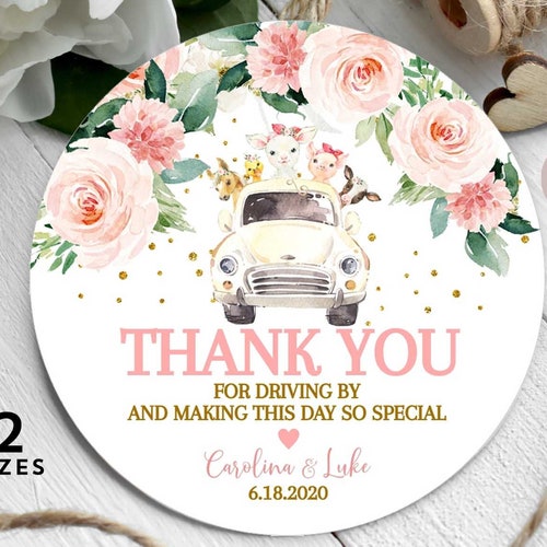 Editable Drive by Favor Tag Pink Floral Drive Through Baby Etsy