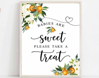 Orange Citrus Babies Are Sweet Treat Sign White Floral Rustic A Little Cutie is on the Way Orange Theme Decor Digital Instant Download 248V1