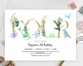 Editable 4th Birthday Boy Dino Dinosaur Birthday Invitation Dino Party Invite Invitation Printable Template Instant Download 438K1 (5)