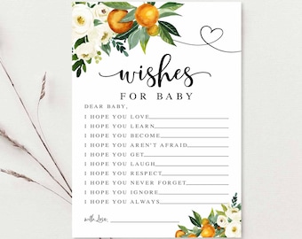 Orange Citrus Wishes for Baby Card Printable A Little Cutie is On the Way Sprinkle Shower Baby Shower Game Instant Download 248V1