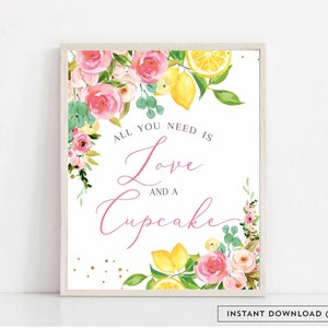 Sinal de cupcake de limão Tudo que você precisa é amor, ela encontrou seu aperto principal, chá de panela, decoração de chá de bebê para impressão, download instantâneo 157BR