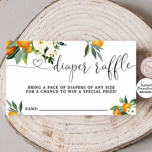 Editable Little Cutie Orange Citrus Baby Shower Diaper Raffle Ticket Insert Greenery Mandarin Orange Raffle Card Instant Download 248V1