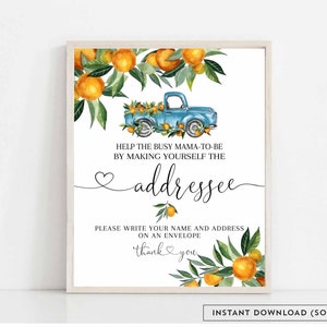 Orange Zitrus Blau LKW Adresse Adressat Zeichen A Little Cutie is on the Way Orange Dekor Dekorationen Printable Instant Download 160V7