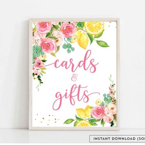 Cartões e presentes florais rosa limão para impressão Limão cítrico Ela encontrou seu principal sinal de decoração para chá de panela download instantâneo 157BR2