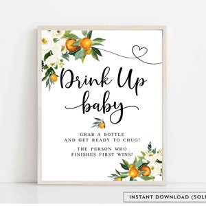 Orange Citrus Drink Up Baby Game Baby Bottle Chug Game White A Little Cutie is on the Way Orange Games Printable Instant Download 248V1