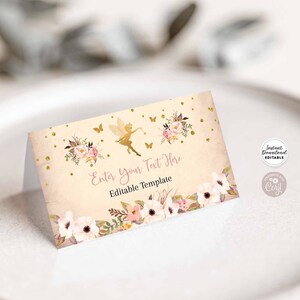 Modificabile Fata Farfalla 3.5x2" Piegato Segnaposto Buffet Etichetta Cibo Ospite Nome Carta Fata Compleanno Decorazione Modello Download Immediato 986