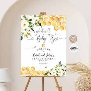 Editable Bee What Will Baby Bee Gender Reveal Welcome Sign Yard Sign 24x36 18x24 16x20 Printable Template Instant Download 845V1 image 1