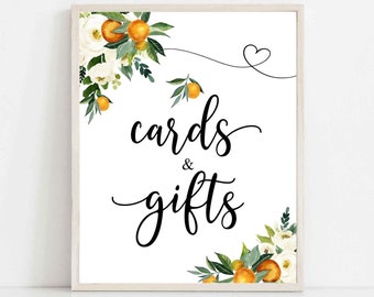 Orange Citrus Cards and Gifts Sign White Floral Rustic A Little Cutie is on the Way Orange Theme Decor Sign Digital Instant Download 248V1