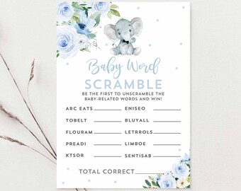 Baby Shower Word Scramble Game Printable Baby Shower Games Blue ...