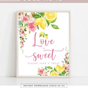 Rosa floral limón amor es dulce signo de regalo cítricos imprimibles Ella encontró su apretón principal novia bebé ducha decoración signo descarga instantánea 157BR2