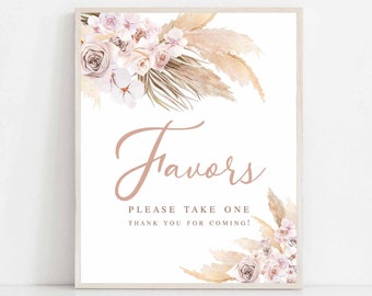 Pink Boho Baptism Christening Pampas Grass Favors Please Take One Sign First Holy Communion Decor Printable Instant Download 217V1