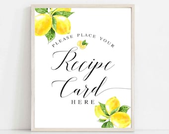 Lemon Recipe Card Sign Printable 8x10" 5x7" Lemon Wedding Couple Bridal Shower Table Decorations Decor Sign Instant Download 290